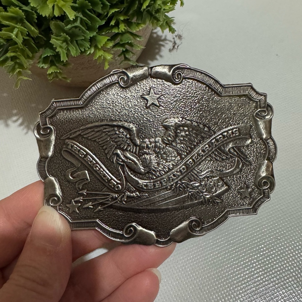 Vintage Silver Tone‎ Second Amendment Right To Keep and Bear Arms Belt Buckle